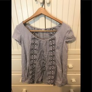 Anthropologie Gray & Silver Embroidered Top